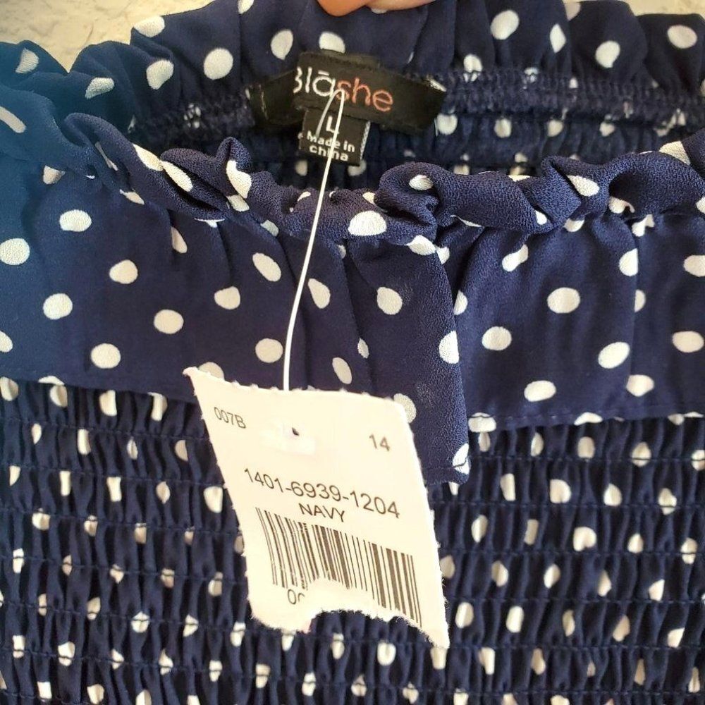 Biashe Womens Top Blue L Off-the-Shoulder Polka Dot Top New - Picture 3 of 4